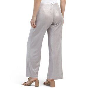 Zara Women's Wide Leg Pants Metallic Silver Pull On Ankle Length Size S NWT $35